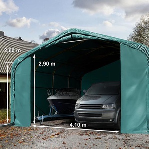 TOOLPORT Zeltgarage 6x6 m, mit 4,1x2,9 m Tor, PVC 850 dunkelgrün | ohne Statik