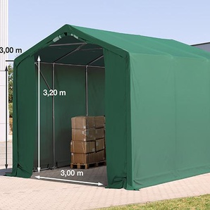 TOOLPORT 4x6 m Zelthalle - 3,0 m Seitenhöhe mit Reißverschlusstor, PVC 850 dunkelgrün | ohne Statik