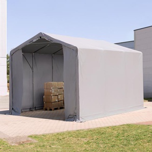 TOOLPORT 4x6 m Zelthalle - 3,0 m Seitenhöhe mit Reißverschlusstor, PRIMEtex 2300 PVC Plane, feuersicher grau | ohne Statik