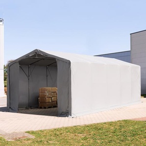 TOOLPORT 5x10 m Zelthalle - 3,0 m Seitenhöhe mit Reißverschlusstor, PRIMEtex 2300 PVC Plane, feuersicher grau | ohne Statik