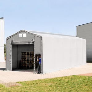 TOOLPORT 6x12 m Zelthalle - 3,6 m Seitenhöhe mit Hochziehtor und Oberlichtern, PVC 850 grau | ohne Statik