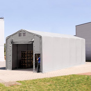 TOOLPORT 6x12 m Zelthalle - 4,0 m Seitenhöhe mit Hochziehtor, PRIMEtex 2300 PVC Plane, feuersicher grau | ohne Statik