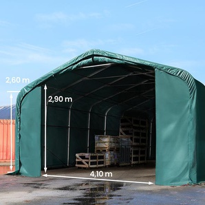 TOOLPORT Zelthalle 6x12 m mit 4,1x2,9 m Tor, PVC 850 dunkelgrün | ohne Statik