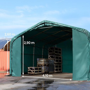 TOOLPORT Zelthalle 6x6 m mit 4,1x2,9 m Tor, PVC 850 dunkelgrün | ohne Statik
