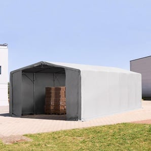 TOOLPORT 8x12 m Zelthalle - 4,0 m Seitenhöhe mit Reißverschlusstor, PVC 850 grau | ohne Statik