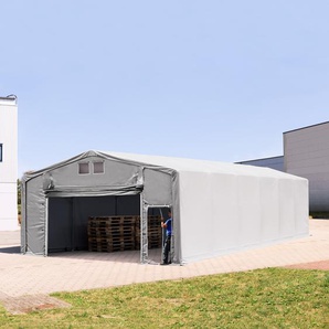 TOOLPORT 8x12 m Zelthalle - 3,0 m Seitenhöhe mit Hochziehtor, PRIMEtex 2300 PVC Plane, feuersicher grau | mit Statik (Erduntergrund)