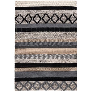 Top Square Wollteppich Finike Schwarz/Beige Rechteckig 160x230 cm (BxT) Ethno Design Wolle