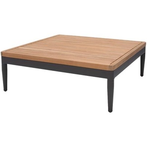 TOPAZ Couchtisch 73x73, Aluminiumrahmen in Magnesiumgrau, Tischplatte Teakholz, FSC 100%