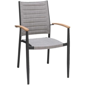 TOPAZ Stapelstuhl, Aluminiumgestell in Magnesiumgrau, Armlehne aus Teakholz, FSC 100%