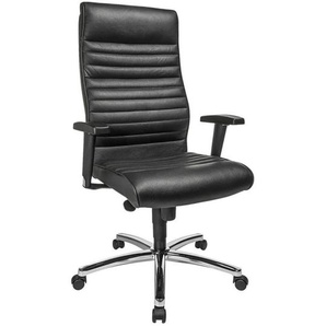 Topstar Drehstuhl, Schwarz, Leder, Echtleder, Rindleder, Drehkreuz, 52x110-120x48 cm, Made in Germany, Wippfunktion, Wippmechanik mit