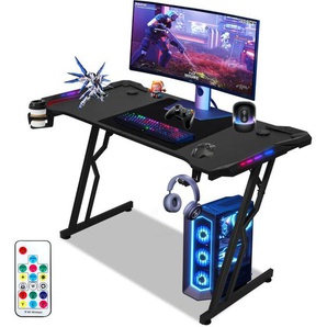 Torana - Hengda Gaming-Tisch Schreibtisch Z-Schreibtisch für Spiele, Computertisch mit Mauspad, Getränkehalter und Kopfhörerhaken - 120x60cm, met