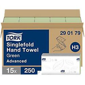 Tork Advanced 100% Recycelt Falthandtücher H3 V-falz Grün 2-lagig 290179 15 Stück à 250 Blatt 6026616