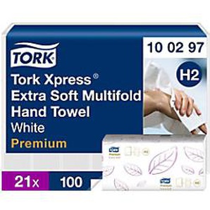 Tork Premium Falthandtücher H2 M-falz Weiß 2-lagig 100297 21 Stück à 100 Blatt