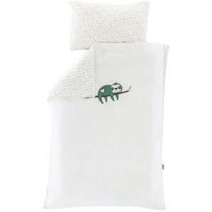 Träumeland Babybettwäsche Faultier, Weiß, Textil, Tier, 100 cm, bügelfrei, pflegeleicht, hautfreundlich, schadstoffgeprüft, Babyheimtextilien, Babybettausstattung, Babybettwäsche