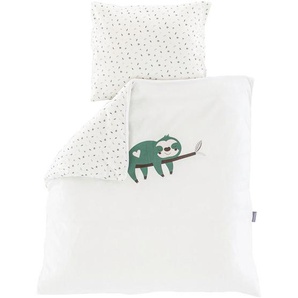 Träumeland Babybettwäsche Faultier, Weiß, Textil, Tier, 80 cm, bügelfrei, pflegeleicht, hautfreundlich, schadstoffgeprüft, Babyheimtextilien, Babybettausstattung, Babybettwäsche