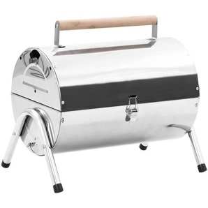 vidaXL Tragbarer Tisch-Holzkohlegrill Edelstahl Doppelrost