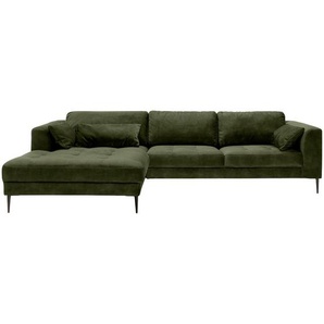 Trendmanufaktur Ecksofa Luzi, Dunkelgrün, Textil, 4-Sitzer, Füllung: Schaumstoff, Silikon,Schaumstoff, Silikon, Ottomane links, L-Form, 280x168 cm, Made in EU, Bettkasten erhältlich, Stoffauswahl, seitenverkehrt Bettfunktion Hocker Rücken echt,