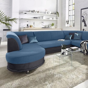 TRENDMANUFAKTUR Wohnlandschaft Rondo 3, zeitlos und modern, im Materialmix, U-Form, wahlweise für mehr Komfort mit Federkern, wahlweise mit Bettfunktion