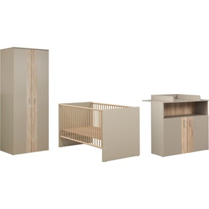 trendteam Babymöbel-Set Beja, (Set, 3-tlg), Gitterbett, Wickelkommode und Kleiderschrank - silberfarbene Griffe