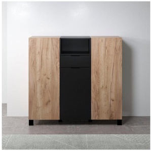 trendteam Highboard Kendo, Hochschrank Eiche, hellbraun / schwarz matt, Breite 125cm, Höhe 117cm