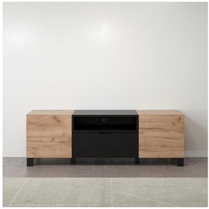 trendteam Lowboard Kendo, TV Schrank, hellbraun / schwarz matt, Breite 144 cm, Höhe 47 cm
