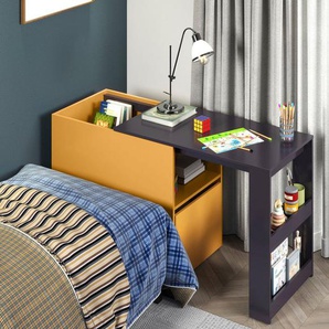 andas Schreibtisch Skive (1-St), Platzsparender Schreibtisch, ausziehbar von 100 zu 170 cm, blau / gelb