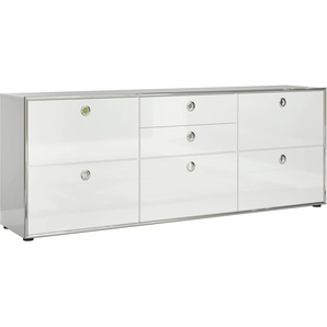 Sideboard TRENDTEAM Infinity Sideboards Gr. B/H/T: 219 cm x 77 cm x 42 cm, 5 Türen, 2 Schubladen, Pflegeleichte Oberfläche, weiß (weiß hochglanz lack) Sideboards elegante Hochglanzoptik aus Italien
