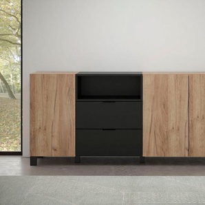 trendteam Sideboard Kendo, Anrichte Eiche, hellbraun / schwarz matt, Breite 185 cm, Höhe 78 cm