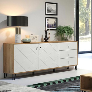 Sideboard TRENDTEAM Touch Sideboards Gr. B/H/T: 183 cm x 76 cm x 40 cm, 3, weiß (artisan eiche melamin, matt) Sideboards Fräsungen in Rautenoptik