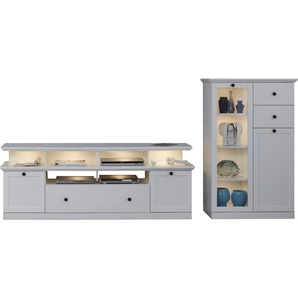 trendteam Wohnwand Baxter, (Set, 2-St), zeitloser Landhausstil, mit Vollauszug, Beleuchtung optional