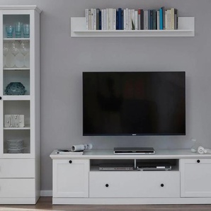 Wohnwand TRENDTEAM Baxter Kastenmöbel-Sets weiß Wohnwände zeitloser Landhausstil, mit Vollauszug, Beleuchtung optional