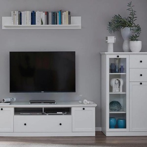 Wohnwand TRENDTEAM Baxter Kastenmöbel-Sets weiß Wohnwände zeitloser Landhausstil, mit Vollauszug, Beleuchtung optional