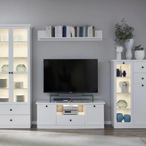 Wohnwand TRENDTEAM Baxter Kastenmöbel-Sets weiß Moderne Wohnwände Wohnwand Kastenmöbel-Sets zeitloser Landhausstil, mit Vollauszug, Beleuchtung optional