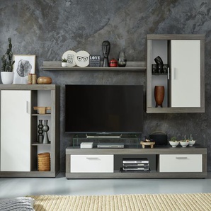 Wohnwand TRENDTEAM Jazz Kastenmöbel-Sets Gr. B/H/T: 295 cm x 188 cm x 40 cm, weiß (rauchsilber, weiß) Wohnwände mit Glastüren