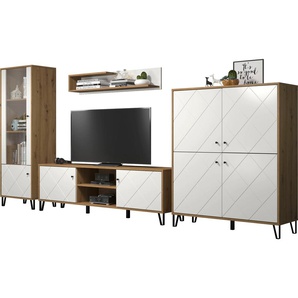 Wohnwand TRENDTEAM Touch Kastenmöbel-Sets Gr. B/H/T: 399 cm x 171 cm x 40 cm, braun (artisan eiche melamin) Wohnwände Fräsungen in Rautenoptik