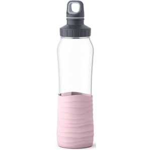 Trinkflasche EMSA Drink2Go Trinkflaschen Gr. 700 ml, rosa Trinkflaschen 0,7L, Glas, Schraubverschluss, spülmaschinenfest, Griff(Soft-Touch)