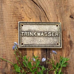 Trinkwasser- Schild, Hinweisschild aus Messing antik-patiniert