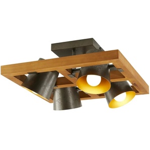 Trio Deckenstrahler  4-flammig  Nickel-antik  Bell ¦ holzfarben ¦ Maße (cm): B: 39 H: 19,8 T: 39.0