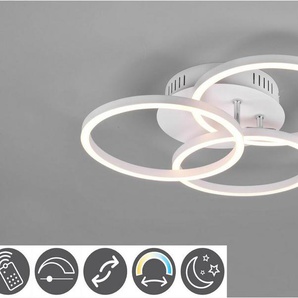 TRIO Leuchten LED Deckenleuchte Circle, Memoryfunktion, Nachtlichtfunktion, LED fest integriert, warmweiß - kaltweiß, Deckenlampe weiß matt mit schwenkbaren Ringen / inkl. Fernbedienung