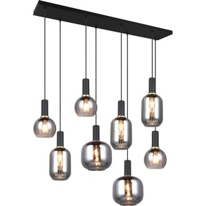 TRIO Leuchten Pendelleuchte DIVA, E27 Hängelampe 8-flammig mit Glasschirm, exkl 8xE27 max 10W, Leuchtmittel wechselbar, warmweiß - kaltweiß, höhenverstellbar bis max 150cm Hängeleuchte 120x32 cm Wohnzimmer Küche