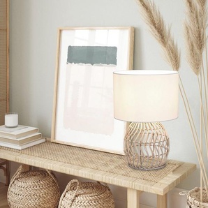 Reality Leuchten Schreibtischlampe Rike, Ein-/Ausschalter, ohne Leuchtmittel, warmweiß - kaltweiß, Boho Tischleuchte Rattan mit Stoffschirm, Schalter, exkl 1xE27 max 40W