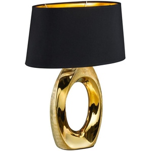 Reality Leuchten Schreibtischlampe Taba, ohne Leuchtmittel, Nachttischlampe, Tischlampe golfarbig, Stoffschirm in schwarz/gold