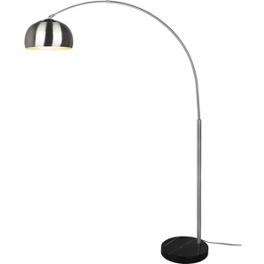 TRIO Leuchten Stehlampe ARGENTINA, Bogenleuchte exkl 1xE27 max 60W Höhe 200cm mit Fußschalter, Ein-/Ausschalter, Leuchtmittel wechselbar, warmweiß - kaltweiß, Stehleuchte nickel mit Fuß aus schwarzem Marmor, Wohnzimmer Bogenlampe