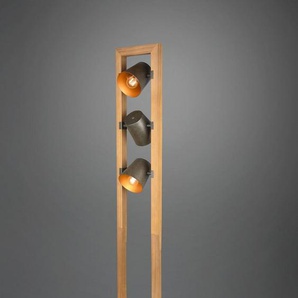 TRIO Leuchten Stehlampe Bell, Leuchtmittel wechselbar, ohne Leuchtmittel, Warmweiß, 3-flammig mit Schirmen in Glocken-Optik, Holz-Nickel-Antik Kombination