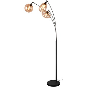 TRIO Leuchten Stehlampe LUMINA, gebogene Stehleuchte mit Glasschirmen exkl 3xE14 max 10W, Leuchtmittel wechselbar, warmweiß - kaltweiß, amberfarbige Gläser in 3 Formen, Fußschalter, Bogenleuchte Höhe 200 cm