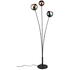 Reality Leuchten Stehlampe SHELDON, Stehleuchte 3-flammig exkl 3x E14 max 10W mit Fußschalter, Ein-/Ausschalter, Leuchtmittel wechselbar, warmweiß - kaltweiß, dreiarmige Standleuchte mit bunten Glasschirmen Stehleuchte Wohnzimmer