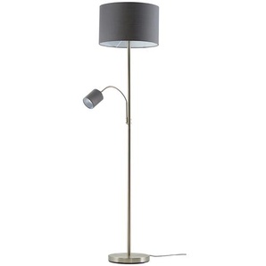 Trio Stehleuchte, 2-flammig, nickel matt, Stoffschirm grau - grau - Materialmix - 170 cm - [40.0] | Möbel Kraft