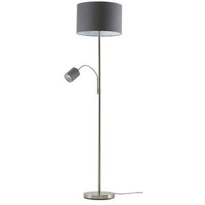 Trio Stehleuchte  2-flammig  nickel matt  Stoffschirm grau   ¦ grau ¦ Maße (cm): H: 170  Ø: 40