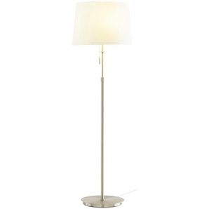 Trio Stehleuchte  3-flammig  Nickel-matt  Stoffschirm weiß   ¦ silber ¦ Maße (cm): H: 180  Ø: 46.3