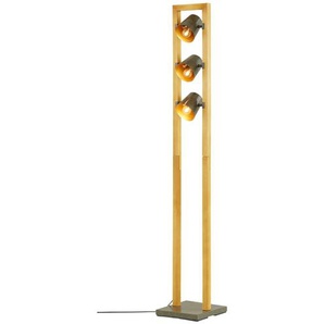 Trio Stehleuchte  3-flammig  Nickel antik/Pinienholz  Bell ¦ holzfarben ¦ Maße (cm): B: 25 H: 150 T: 25.0